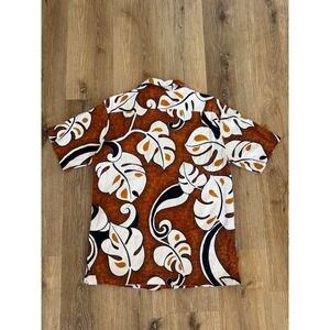Vtg Polynesian Bazaar Hawaiian Shirt Barkcloth Small Monstera Tiki Aloha